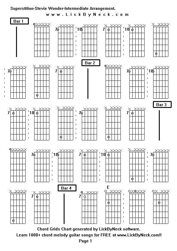 Chord Grids Chart of chord melody fingerstyle guitar song-Superstition-Stevie Wonder-Intermediate Arrangement,generated by LickByNeck software.
